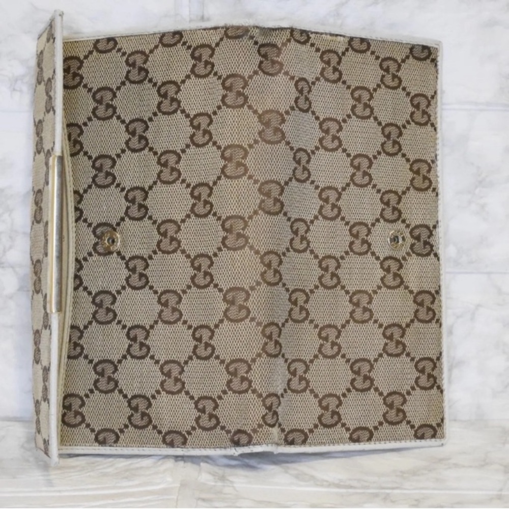 GUCCI Vintage Authentic Long Wallet Purse GG Canvas Leather White - Picture 5 of 9